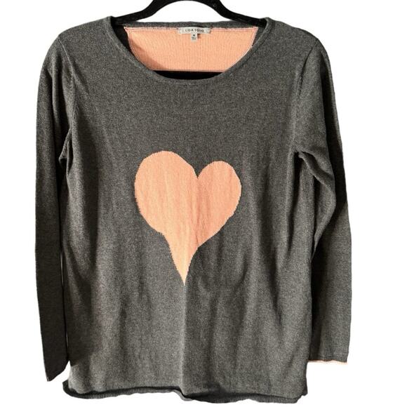 Lisa Todd Sweaters - Lisa Todd gray pink cotton cashmere blend knit heart crewneck sweater medium